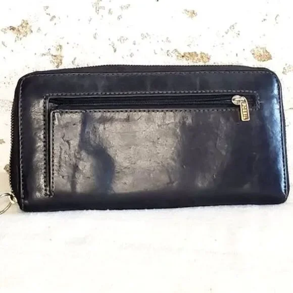 Fossil Black Leather Wallet 8" Zip Green Clutch Womens Classic Black Wallet - Picture 2 of 7